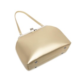 RAVESSIA Women's Vintage Soft Vegan Leather Kisslock Top Handle Clutch Purse (Soft Gold)