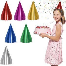 24 Pcs Party Hats, Sparkling Triangle Birthday Paper Cone Hat Colorful Metallic Foil, Paper Crown, Birthday Dress Up Decoration Hats, for Kids Adults Dress Up Party Decoration Photo Props 6 Colors