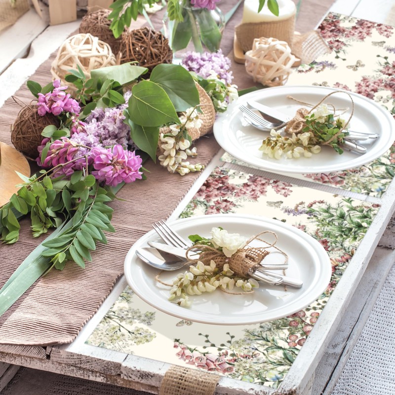 30 Pcs Retro Floral Disposable Placemats, Purple Bouquet Paper Placemats