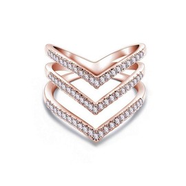 YUANYI - Anillo de boda con circonita cúbica de oro rosa con forma de V en punta, tallas 5-10 (código de EE.UU. 7)