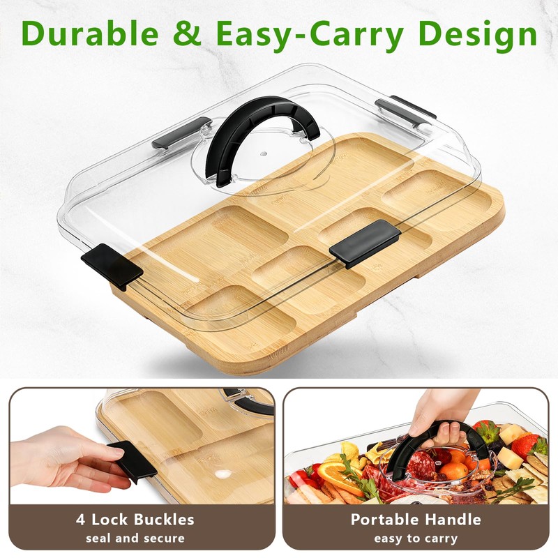 SAKAMOSH Charcuterie Board with Lid and Handle, Portable Travel Bamboo