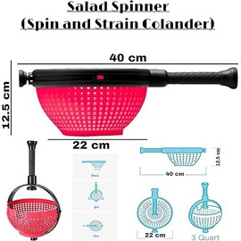 4All Salad Spinner Rotating Seive Easy Spin Centrifugal Dehydration Vegetable Washer Dryer BPA Free Kitchen Washing Filter with Foldaway Handle Reusable Manual Lettuce Spinner (Red)