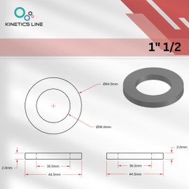 KINETICS LINE Vulkanit Flat Gaskets 1 1/2 Inch (44.5 x 36 x 2 mm) Pack of 100 Red Fibre Gaskets for Pumps, Insulators, Motors (up to 110°C)