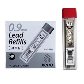Xeno Beyond Style - Lápiz mecánico afilado + minas de repuesto HB (0,3/0,5/0,7/0,9/1,3 mm), 0.9mm Lead (12 tubes)