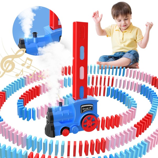 Kids Games Domino Train Toys,200PCS Automatic Domino Train Toy for Boys 4-6,Toddler Toys Train Domino Stacker with Steam,Light,Storage Bag,Dominoes for Kids Creative Birthday Gifts Boys,Girls Age 3-6