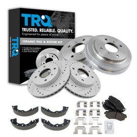 TRQ Brake Performance Rotor Pad Drums Shoes Kit Front & Rear Compatible with Nissan Sentra