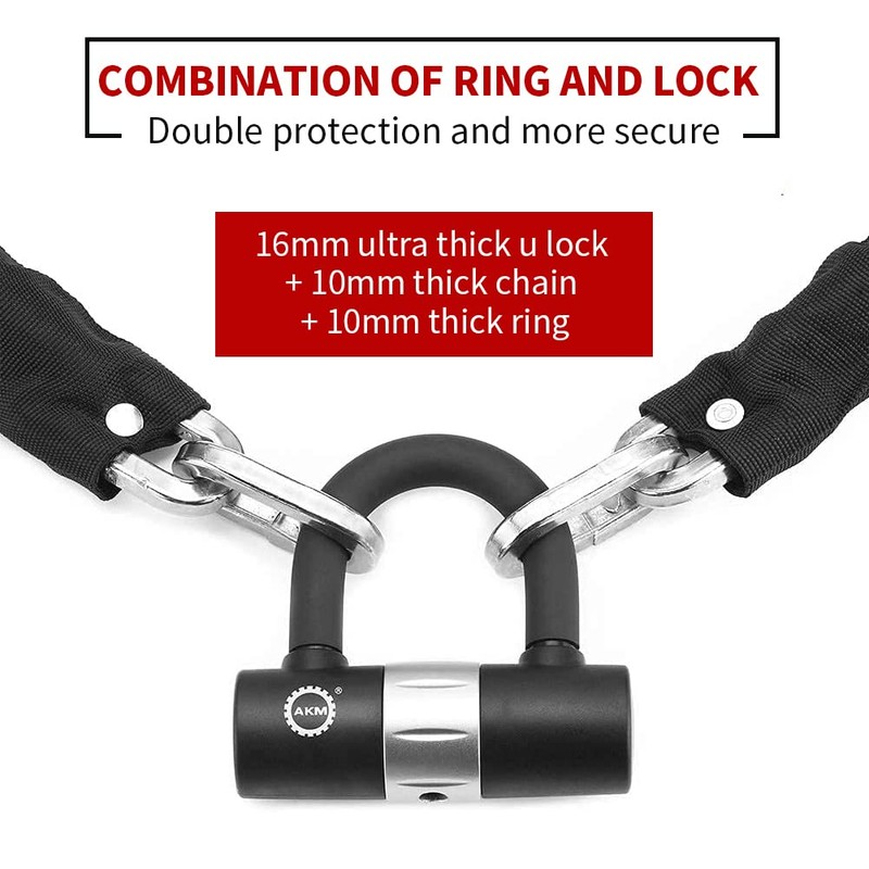 AKM Motorcycle Lock 8.2ft/250cmx10mm Thick Anti-Theft Heavy Duty Chain Locks