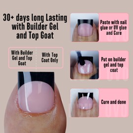 MUTIOVO Toe Nail Tips Press on Black French Tip, BERRY PINK, Long/Medium Wide Fake Toenails, Full Cover Sharp Square Pre-Designed Soft Gel False Toenail Acrylic Extension for DIY 15 Sizes 240 pcs