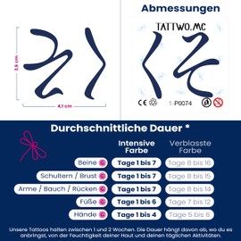 Tattwo.me Temporary Tattoos for Adults and Kids 2 Weeks Waterproof - written in Japanese - Vegetable Ink - EU Cosmetic Certificate - (P0074)