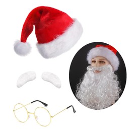 COJOUCCI Christmas Santa Costume Set Santa Beard Santa Hat Glasses and Eyebrow Santa Costume Accessories for Xmas Holiday Cosplay Party
