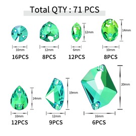 DONGZHOU Sew On Rhinestones for Clothes,71Pcs Sew On Crystals with Holes Flatback Sewing Stones Mix Shape Glass Crystal Gems for Jewelry, Shoes, Costume