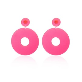 Hollow Round Acrylic Dangle Earrings Transparent Square Geometric Multi-Color Fashion Earrings for Women-Pink