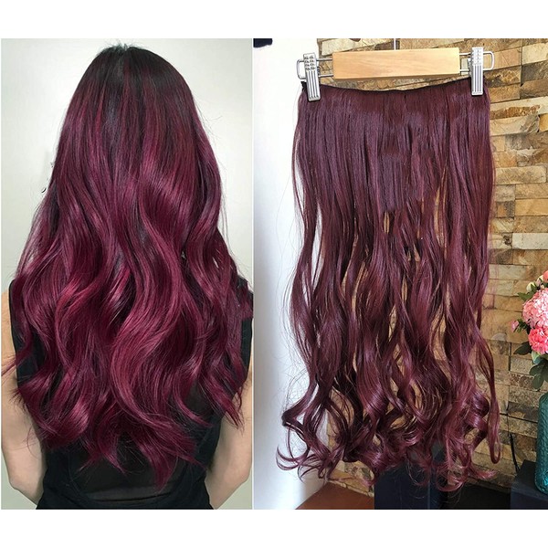 DevaLook 20" One Piece Wavy Curly Half Head Clip in Hair Extensions Solid Color DL(Plum red)