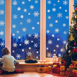 8 Sheets(118 Pieces) Snowflake Christmas Window Clings, Rainbow Prismatic Window Clings Christmas Decorations,Christmas Window Stickers,Christmas Window Decorations,Holiday Window Decorations