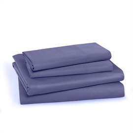 Royal Tradition 100-Percent Cotton Percale Twin Size 3PC Sheets Set, Soft and Crisp Bed Linens, Solid Periwinkle, Made in Egypt