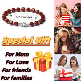 MetJakt Handmade Original 6MM Healing Crystal Natural Gemstone Faceted Stone Stretch Labradorite Obsidian 18K Gold Ball Bracelet for Women Men (Red Jade -Silver)