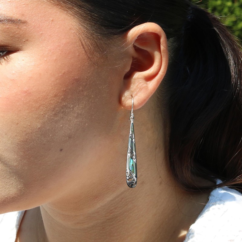 CahayaPermai 925er Silber und Abalone Perlmutt Damen Ohrringe Hänger SER422,
