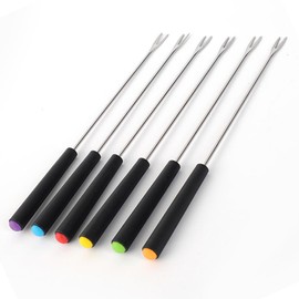 6 Pcs Stainless Steel Fondue Fork, Cheese Fondue Forks with Heat Resistant Handle, Long Forks for Roast Meat Chocolate Cheese Marshmallows