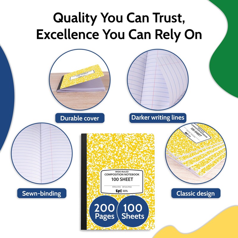 4 Pack - EPI Wide Ruled Marble Composition Notebook -