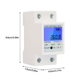 Flylin Single Phase Energy Meter 5-80A DDM15SC LCD Digital Display, 2P LED DIN-Rail Electricity Power Consumption Wattmeter Energy KWh Meter Embedded End Cover, 35mm DIN Rail Installation