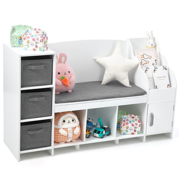 GAOMON Kids Reading Nook Bench with Bookshelf, Kids Bookcase and