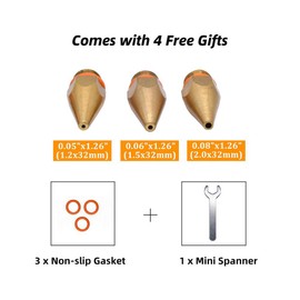 Hot Glue Gun Tips 7/16inches Thread Interchangeable Copper Nozzles for Hot Melting Glue Gun Bore Size 0.05" 0.06" 0.08" x 1.26" with Mini Wrench and Rubber Gaskets for Replacement Parts, 3Pcs/Set