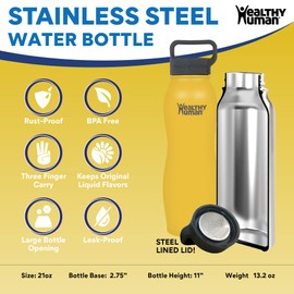 Healthy Human Stainless Steel Curve Water Bottle | 100% BPA Free Thermos for Kids & Adults | Double Walled Vacuum Insulated Water Bottles | Metal Bottles with Leak Proof Lid (21 oz/621 ML, Limoncello)