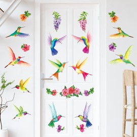 DECOWALL DS-8060 12 Large Beautiful Humming Birds Wall Stickers Flying Hummingbird Decals Removable for Bedroom Living Room Art Home Décor