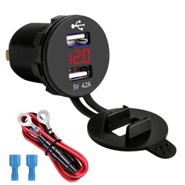 LENKRAD Golf Cart USB Charging Port 2.1A Dual USB Charge Outlet with Red LED Voltage Display,Waterproof 12V/24V Automotive USB Port Socket for Phones,New Energy Trams,RV Motorcycle Boat Marine