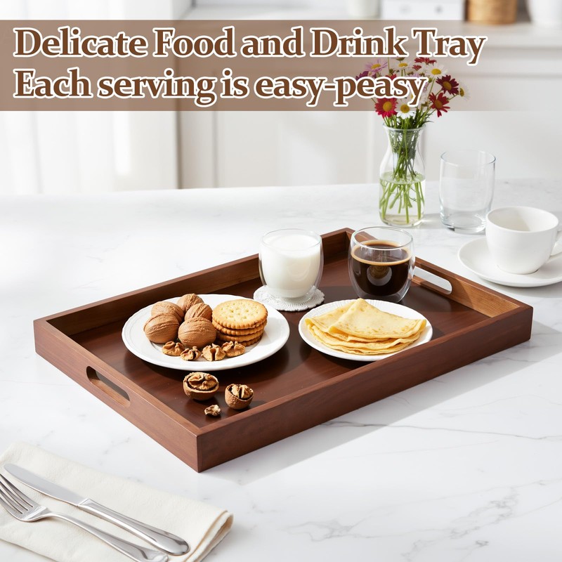 HANLANXUE 2 Pcs 17 Inch Acacia Wood Serving Trays with