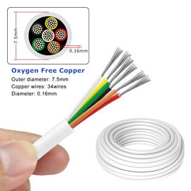 32.8FT 18 Gauge 6 Conductor Electrical Wire, 18AWG PVC Thermostat Wire, Low Voltage Landscape Wire for LED Lighting Strips Automotive Security Alarm Speaker, White
