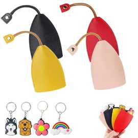 Esamploe 4PCS Creative Pull-Out Cute Large-Capacity Car Key Case and 4 Exquisite Key Ring,Pu Leather Protective Car Key Case,Car Key Protective Sleeve in 4 Colors