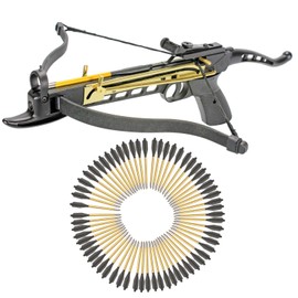 Pistol Crossbow Self-Cocking 80 LBS with Adjustable Sights and a Total of 63 Aluminim Arrow Bolt Set