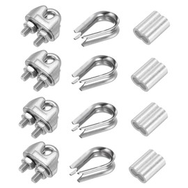 PATIKIL Wire Rope Accessory Set, 304 Stainless Steel 6 Pcs Cable Clip Clamp 6 Pcs Thimble 6 Pcs Aluminum Crimping Loop Sleeve for 8mm/ 5/16" Cable Rope