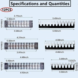 HAXIHA 600V 15A Screw Terminal Strip, 6 Sets 8/10/12 Positions, Double Row Screw Terminal Strip Block, with Cover 400V 15A Pre-Insulated Terminal Barrier Strip (TB1504) for Electronic Circuit