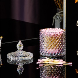 1PCS 300ML/10OZ Crystal Glass Candy Dish Jar with Lid Cylindrical Candy Sugar Bowl Candy Jar Container Box Apothecary Jar Biscuit Jar Seasoning Jar for Home Kitchen Office Desk Gift(Colorful)