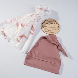 Baby Swaddle Blanket and Headband Set, Newborn Receiving Blanket Swaddle Wrap for Girls Boys, Swaddling Blankets Neutral for Newborn，Soft and Skin-Friendly Receiving Wrap 32 * 32''(Red Leaves)