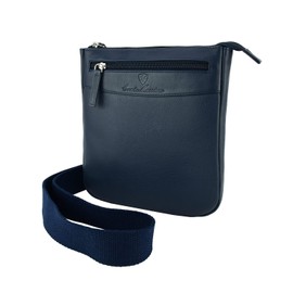 Conte Massimo Men's Leather Shoulder Bag with Adjustable Shoulder Strap, Multiple Pockets, Genuine Leather, Blue Medium 417