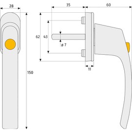 Window Handle Child Lock - Window Handle with Push Button for Additional Safety. Aluminium White Patio Door Handle with 35 mm Long Pin (RAL 9016, Pack of 2)
