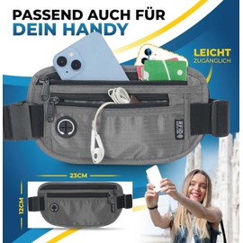 LENAOBEN The Bum Bag for Travel, Theft-Proof with RFID Protection, Extra Flat Bum Bag Can Be Worn Under Clothes, Waist Bag, Travel Bum Bag, Money Belt for Men and Women, gray, simplicity