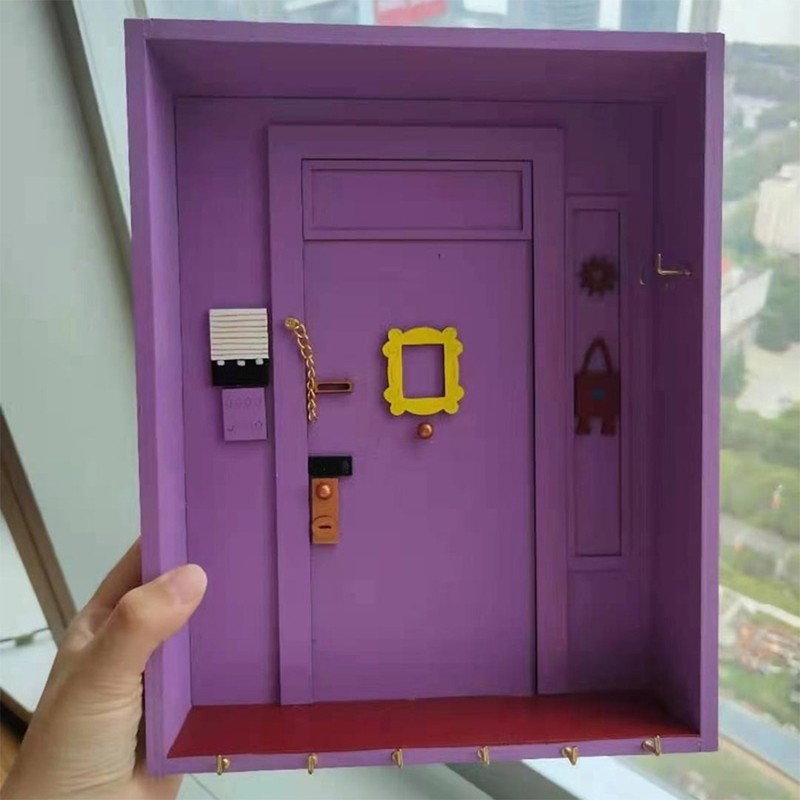 Wooden Purple Door Keychain Holder Hooks Storage Wall Hanger Shelf