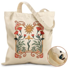 Miss Adola Aesthetic Tote Bag for Women - with Magnetic Buckle and Zipper Inner Pocket for Lady Cloth Cotton Tote Bag for Gym, Work, Travel, Library, Shopping,Sun Leaf