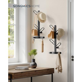 SONGMICS HOME Set of 2 Wall-Mounted Coat Racks, Wall Hooks, Branch-Look Racks with 14 Hooks, Ball Tips, for Clothes, Hats, Bags, Ink Black URCR036B01