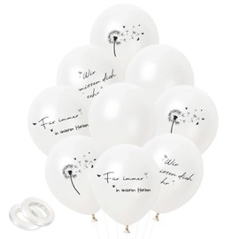 Pack of 28 Mourning Balloons, Funeral Party Latex Balloons, Commemoration Funeral Balloons, Wir Vermissen dich Balloons, Forever in Our Hearts, White Funeral Decoration, for Funeral Party,