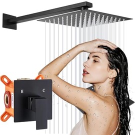 Sistema de Ducha de Lluvia - Regadera Negra, Juego de Mezclador de Ducha de Techo para Baño, Cabezal de Ducha de Lluvia de Alta Presión con Combinación de Válvula de Mezcla Aproximada