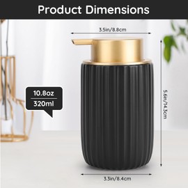 Segbeauty Foaming Soap Dispenser, 320ml Hand Soap Dispenser, Ceramic Dishwashing Liquid Dispenser, Shampoo Dispenser with Foam Pumphead, Bathroom Accessories (Black)