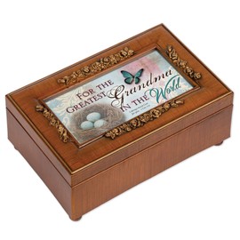 Cottage Garden Greatest Grandma in World Woodgrain Embossed Jewelry Music Box Plays Amazing Grace