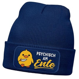 MoonWorks® Men's Beanie with Patch Knitted Hat Saying Meme Psychical on the Duck Funny Hat Men, darkblue