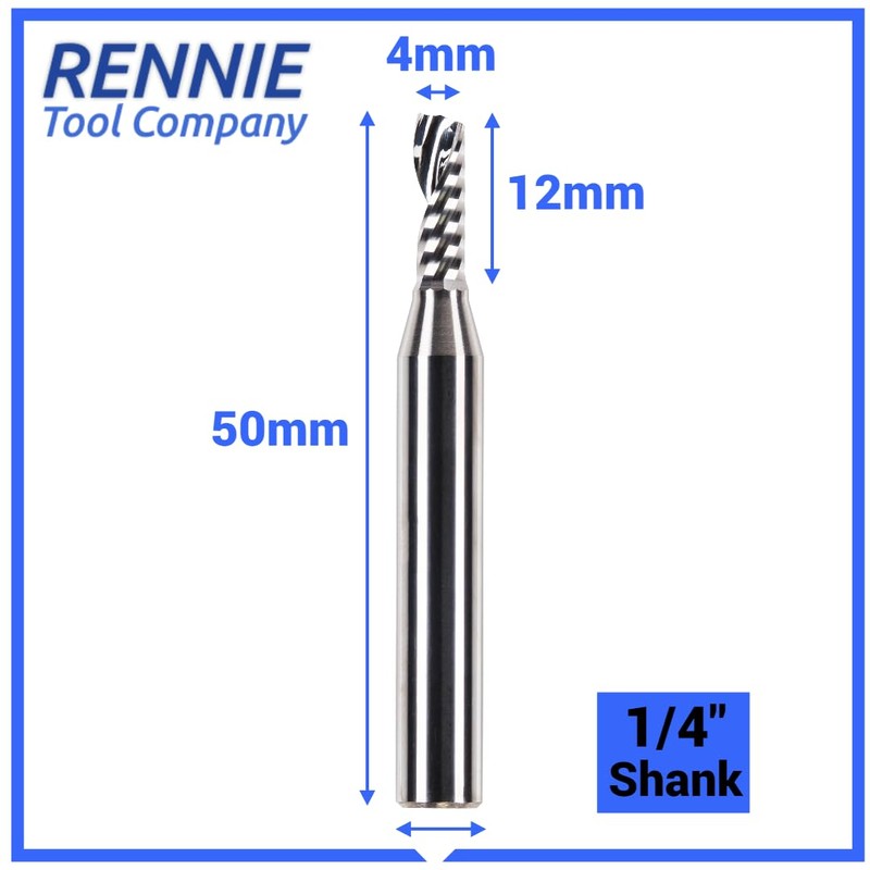 Rennie Tools 4mm x 12mm Flute x 1/4" Shank Solid