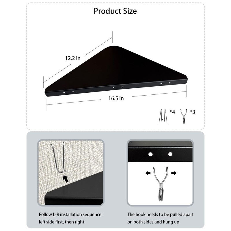 FEYRUN Metal Cubicle Corner Shelf with 3 Hooks for Office
